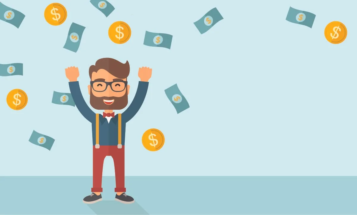 Mann wirft Geldscheine in die Luft