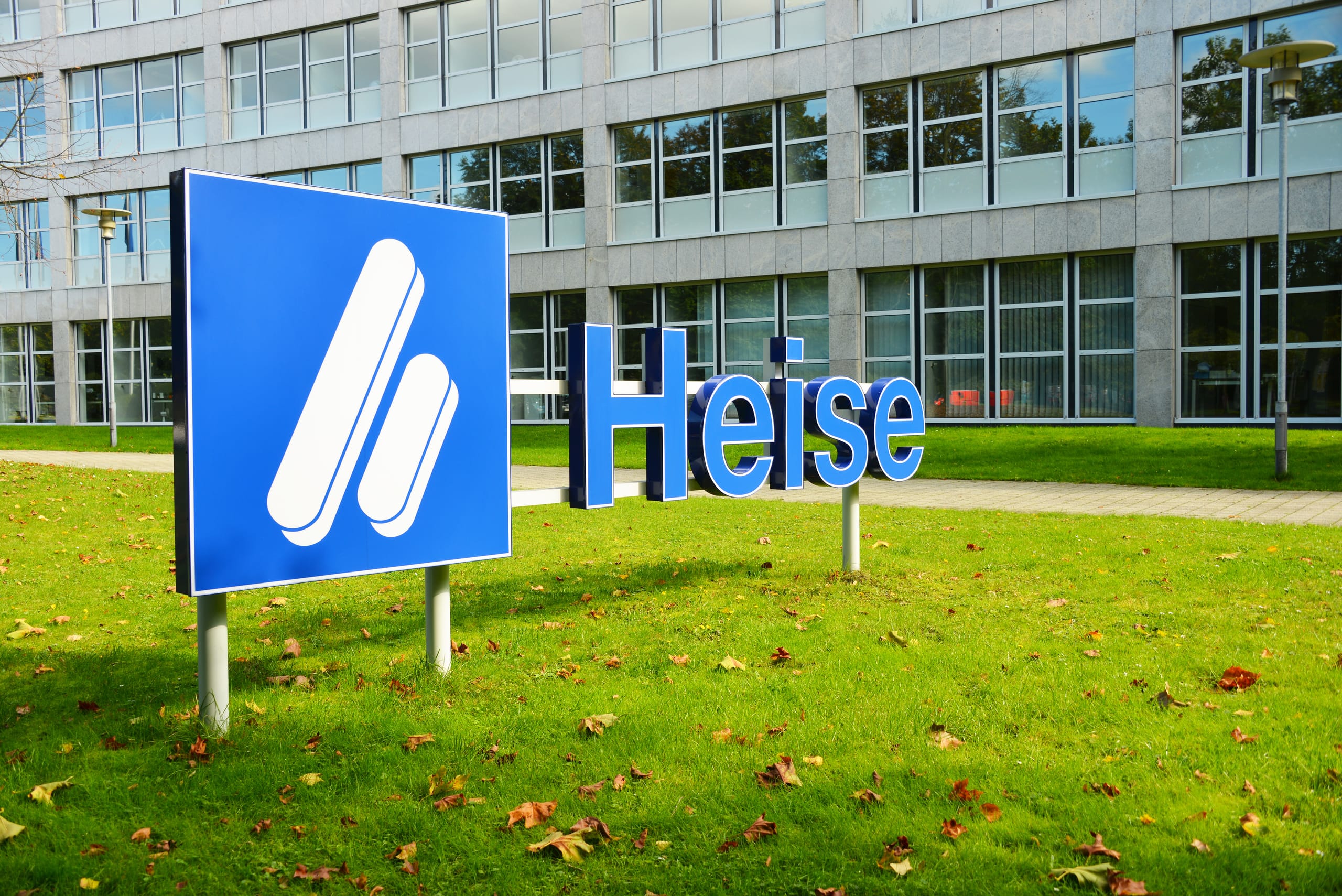 Hannover, Lower Saxony / Germany - Oktober 1, 2017: Heise sign in front of headquarters of Heise online in Hannover, Germany - Heise is a publishing house, its focus is PC oriented publications