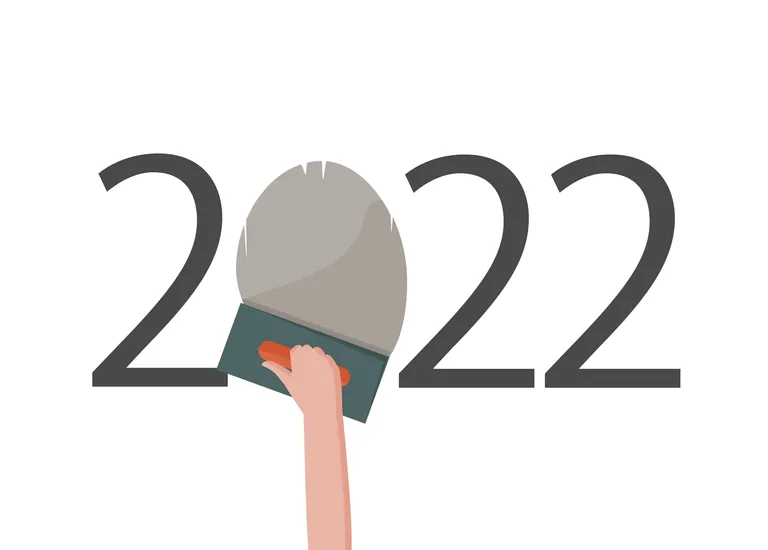 Grafik. Zahl 2022. 0 wird von Hand gespachtelt.