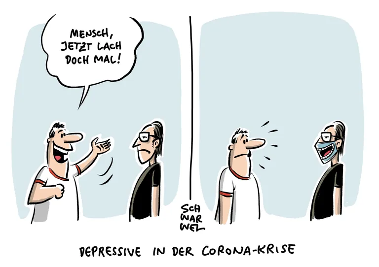 Karikatur Depressive in der Corona-Krise