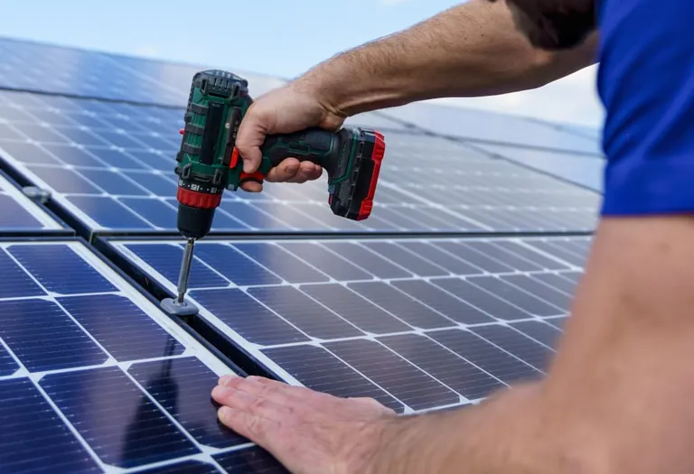 Dachdecker installiert eine Solaranlage