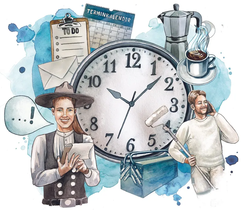 Illustration Zeitmanagement im Handwerksbetrieb.