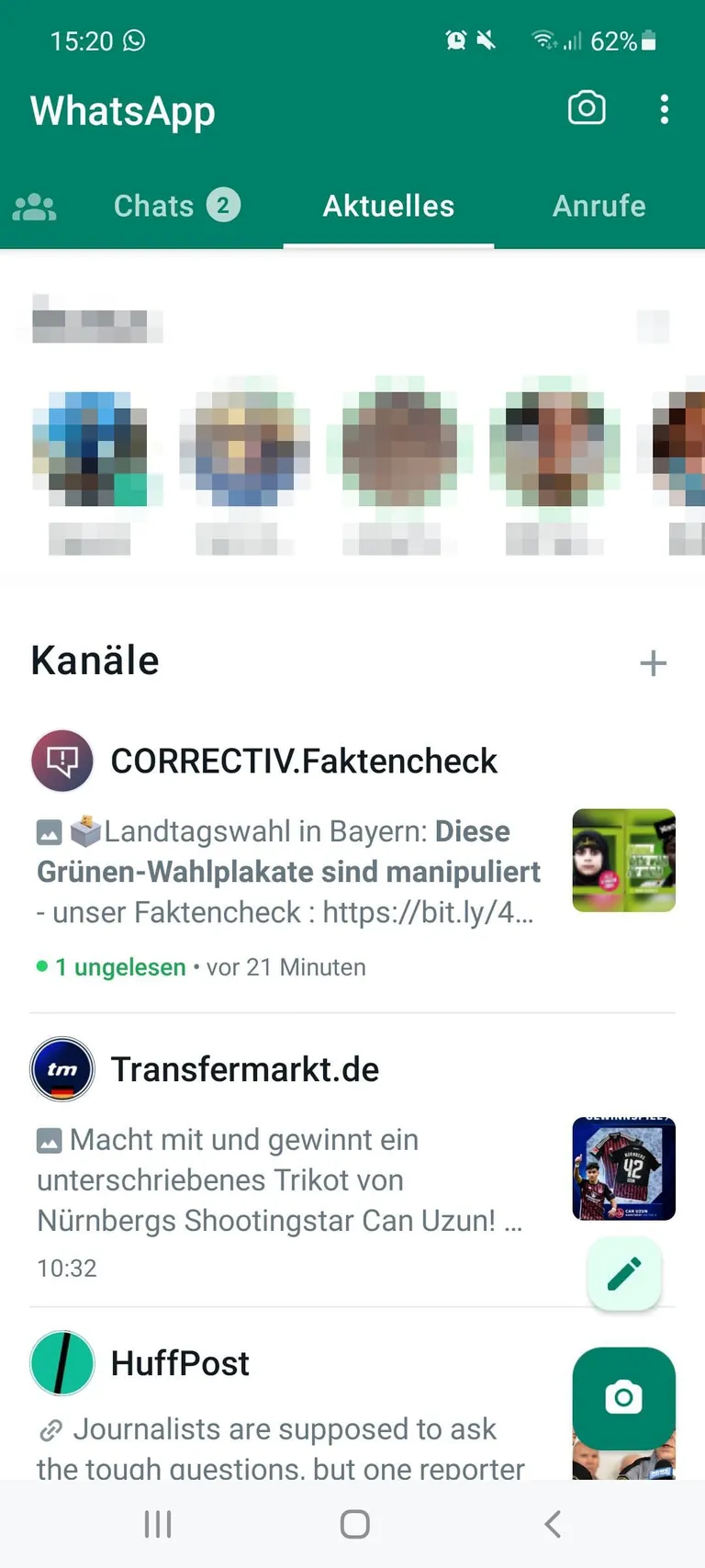 WhatsApp Aktuelles Screenshot Status
