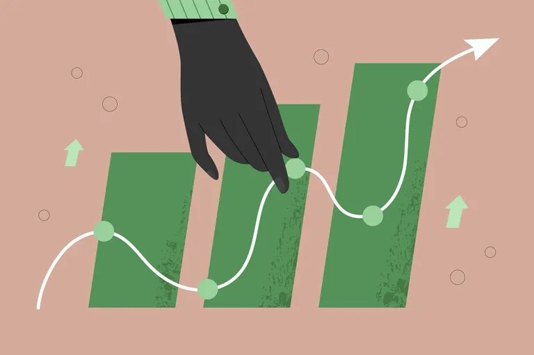 Illustration: Hand und Statistik.