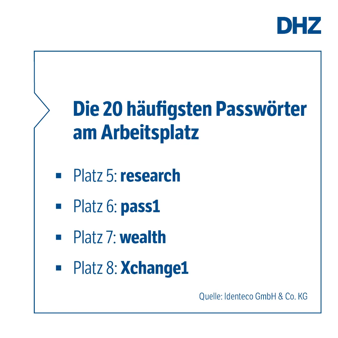 Die häufigsten Passwörter am Arbeitsplatz: Platz 5-8