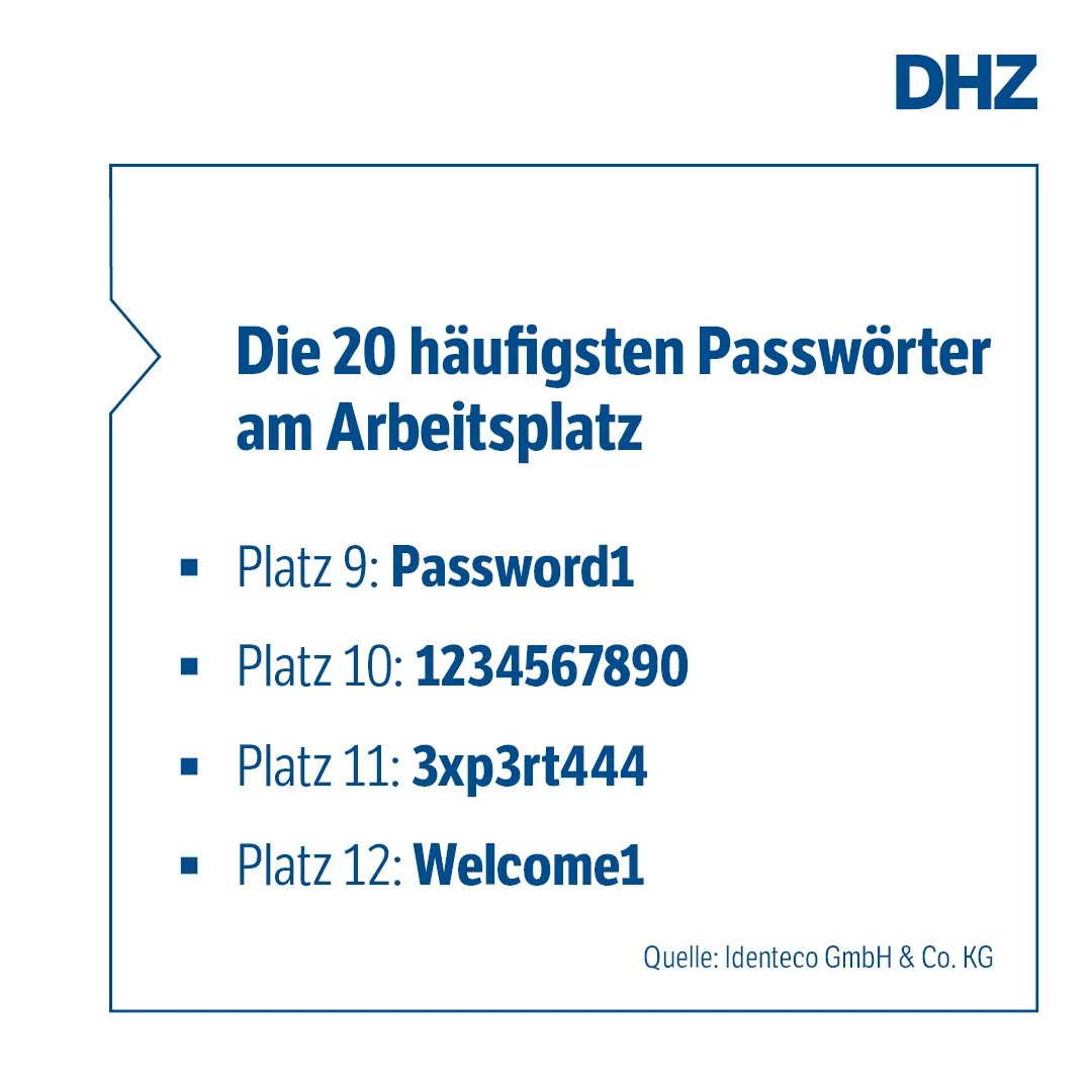 Die häufigsten Passwörter am Arbeitsplatz: Platz 9-12
