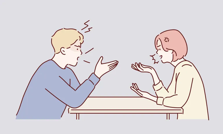 Illustration: Frau und Mann in Konfliktsituation.