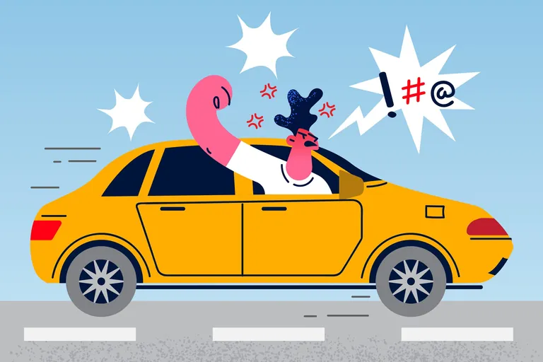 Illustration: Fluchender Mann im Auto.