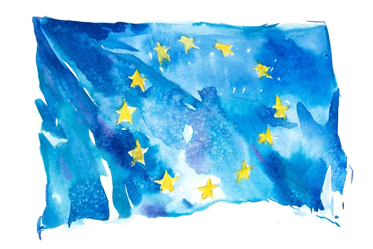 Wasserfarben-Illustration der Europ&auml;ischen Flagge.