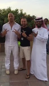 Jimmy Pelka (Mitte) mit Filmstar Vin Diesel (links) und Geschäftspartner Salah Almoudi