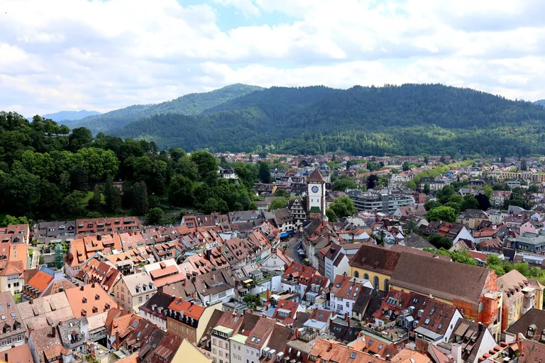 Blick vom Freiburger M&uuml;nsterturm aufs Schwabentor.