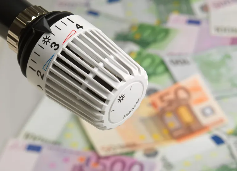 Heizungsthermostat und Geldscheine.