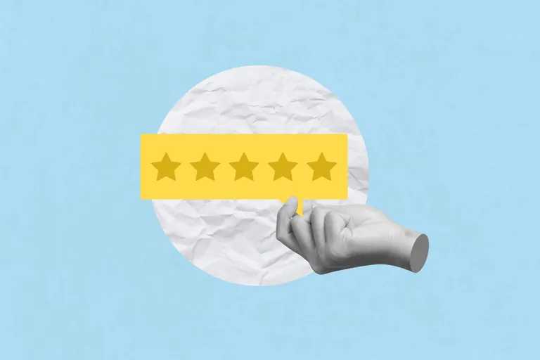 Collage graue Hand und Sterne.