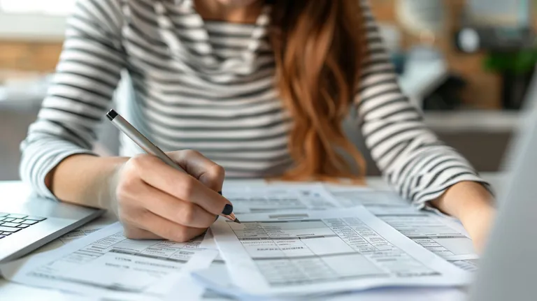 Frau berechnet Grundsteuer