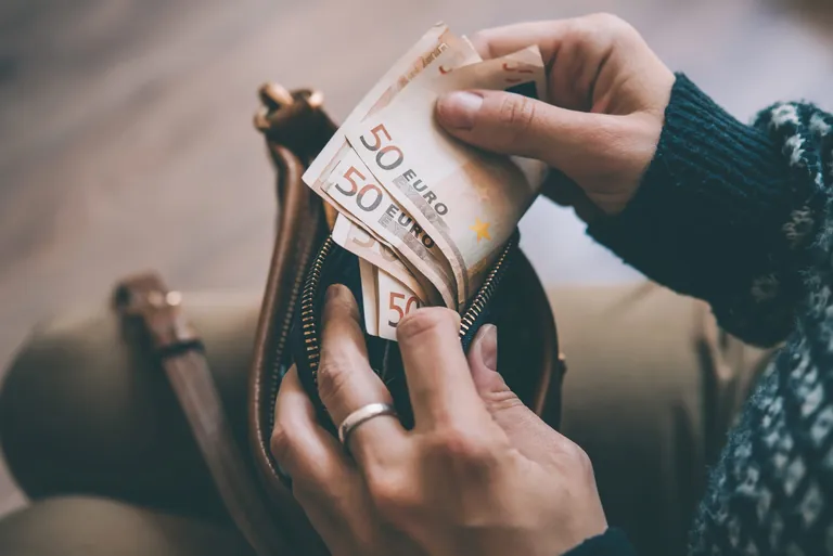 Hand zählt Euros im Geldbeutel