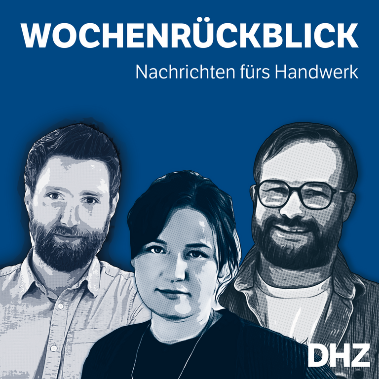 DHZ Wochenr&uuml;ckblick Podcast-Cover mit Max, Vanessa und Erich
