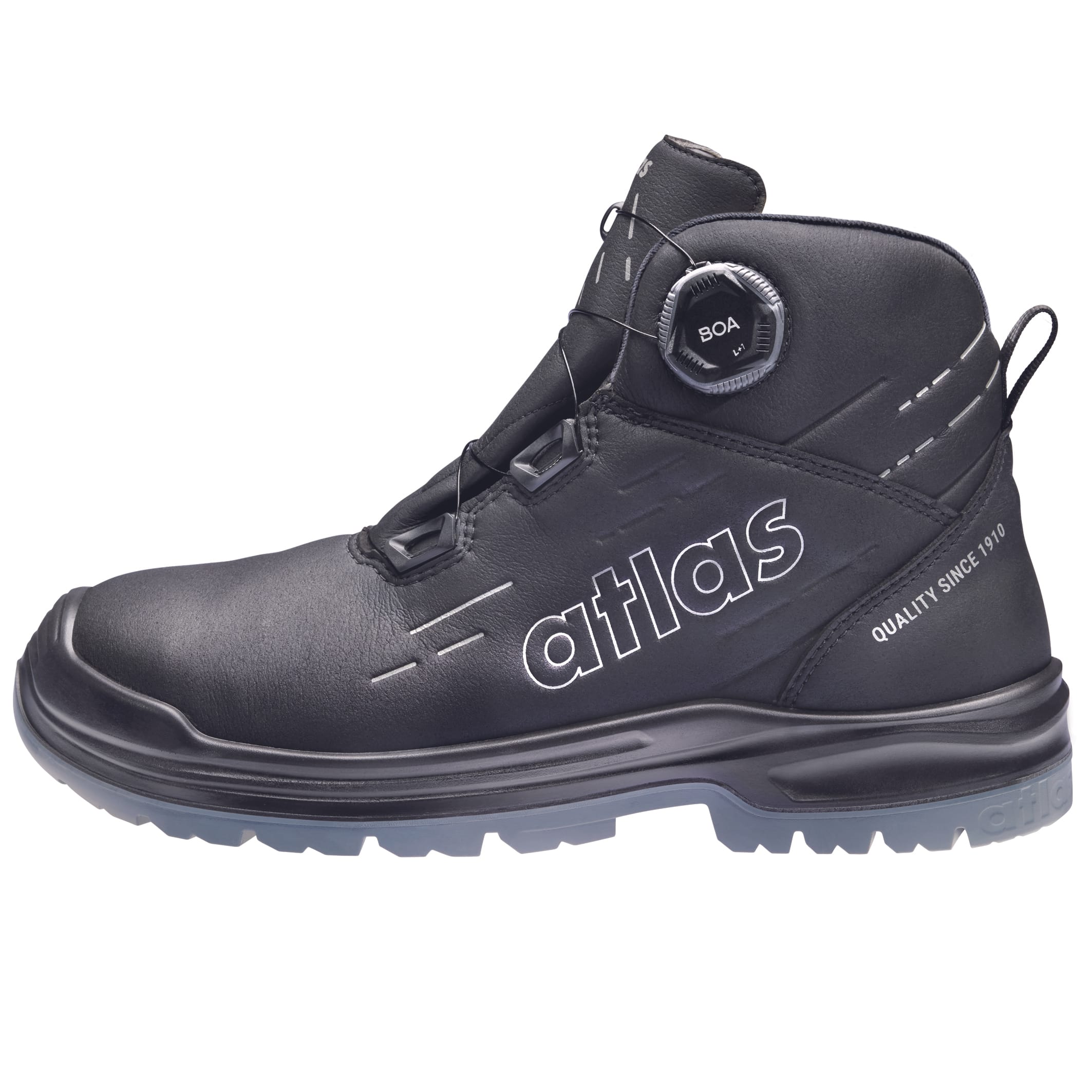 Mit der neuen "MAX Series" präsentierte Atlas sein Neuprodukt-Highlight des Jahres. Sie vereint S3S-Schutzstandards mit Tragekomfort. Das neue Obermaterial ProTraX ist atmungsaktiv und leicht, dabei robust und pflegeleicht. Die MAX Series umfasst fünf Modelle – darunter zwei Varianten mit seitlichem Boa Fit System, einen Halbschuh und zwei knöchelhohe Schnürer.