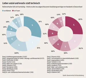 Grafik gendertypisches Berufswahlverhalten nach M&auml;nnern und Frauen im Handwerk