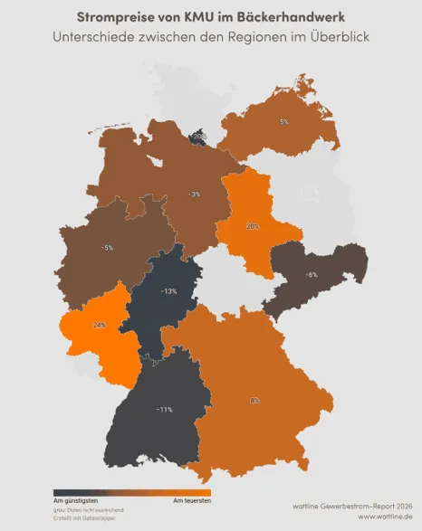 Stromkosten im Bäckerhandwerk Deutschlandkarte